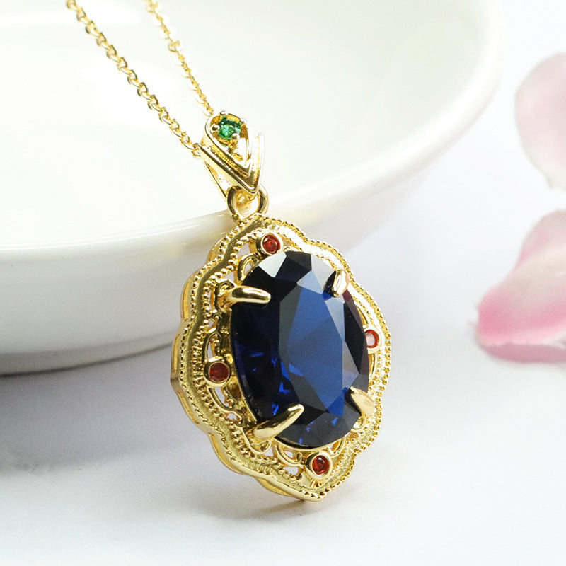 Lab-Grown Blue Spinel Petal Pendant — No Chain