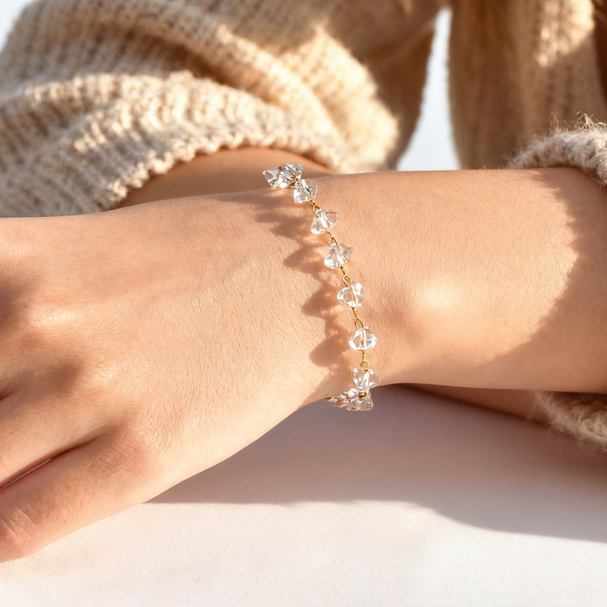 Stainless Steel Irregular Geometric Layered Transparent Bead Necklace Bracelet Anklet