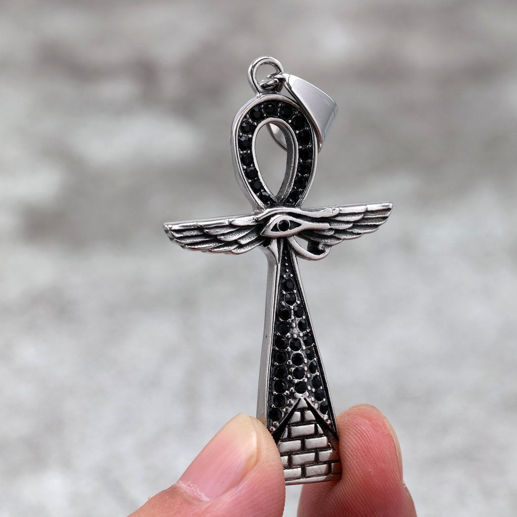 Vintage Cross Egyptian Stainless Steel Pendant Necklace