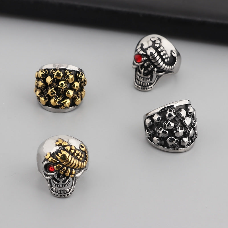 Retro Ghost Head Ring Skull Stainless Steel Ring For Men