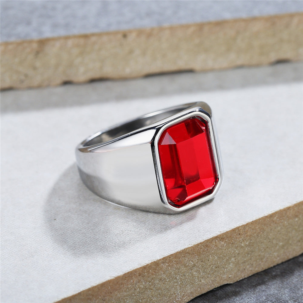 Rectangular Zircon Titanium Steel Ring For Unisex Wear Bold Statement Design By Planderful