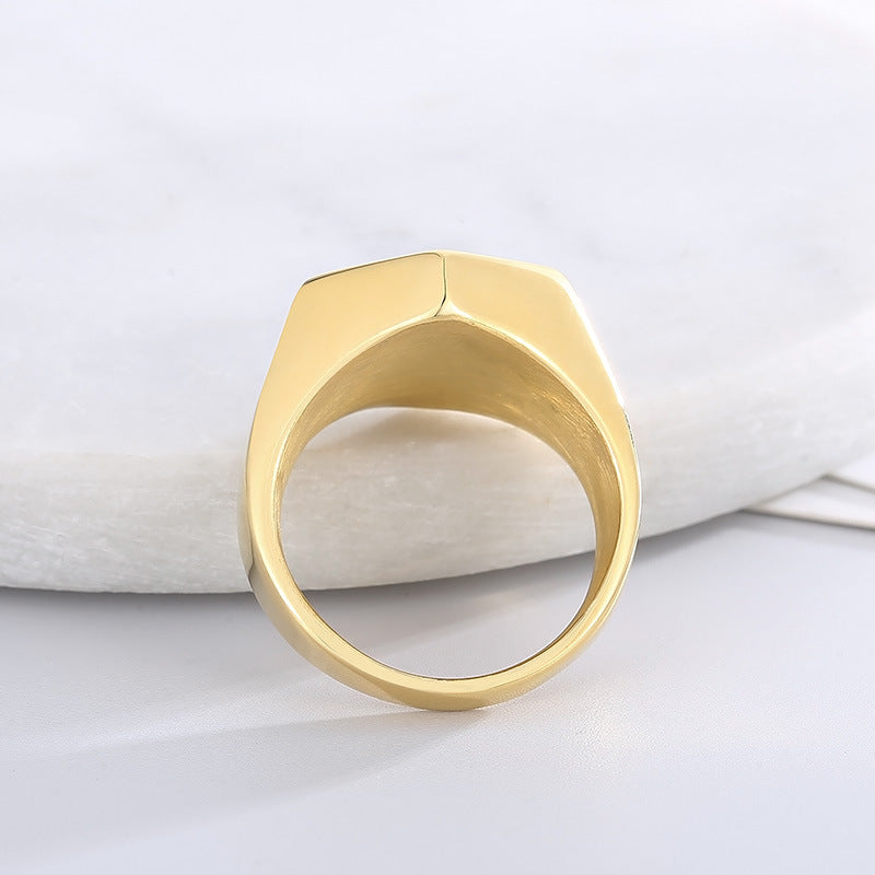 Sleek Black Hexagonal Stainless Steel Ring for Men – A Trendy Statement Piece
