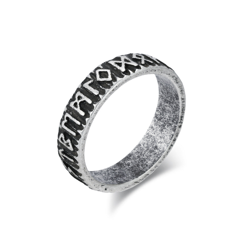 Planderful Nordic Viking Ring In Titanium Steel For Men With Luhn Text Engraving Size 7 To 13