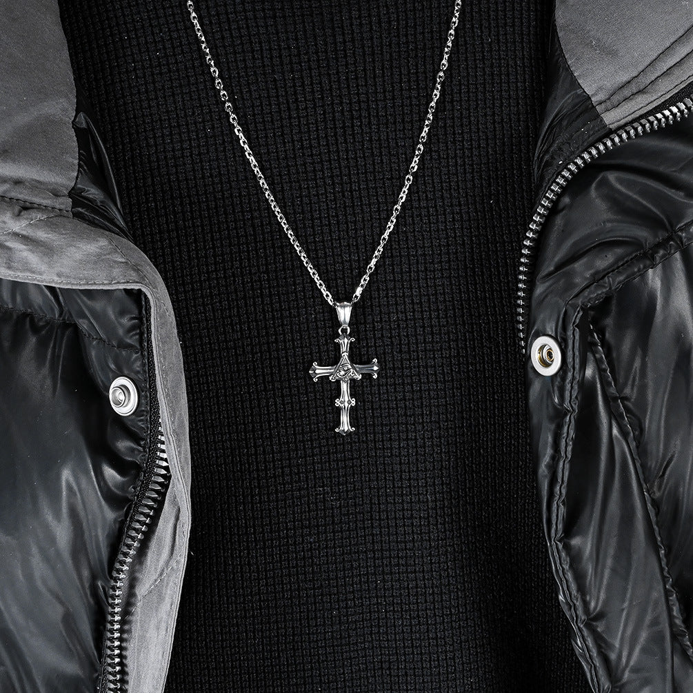 Planderful Eye Of Horus Cross Pendant Necklace Titanium Steel For Retro Vintage Style Jewelry