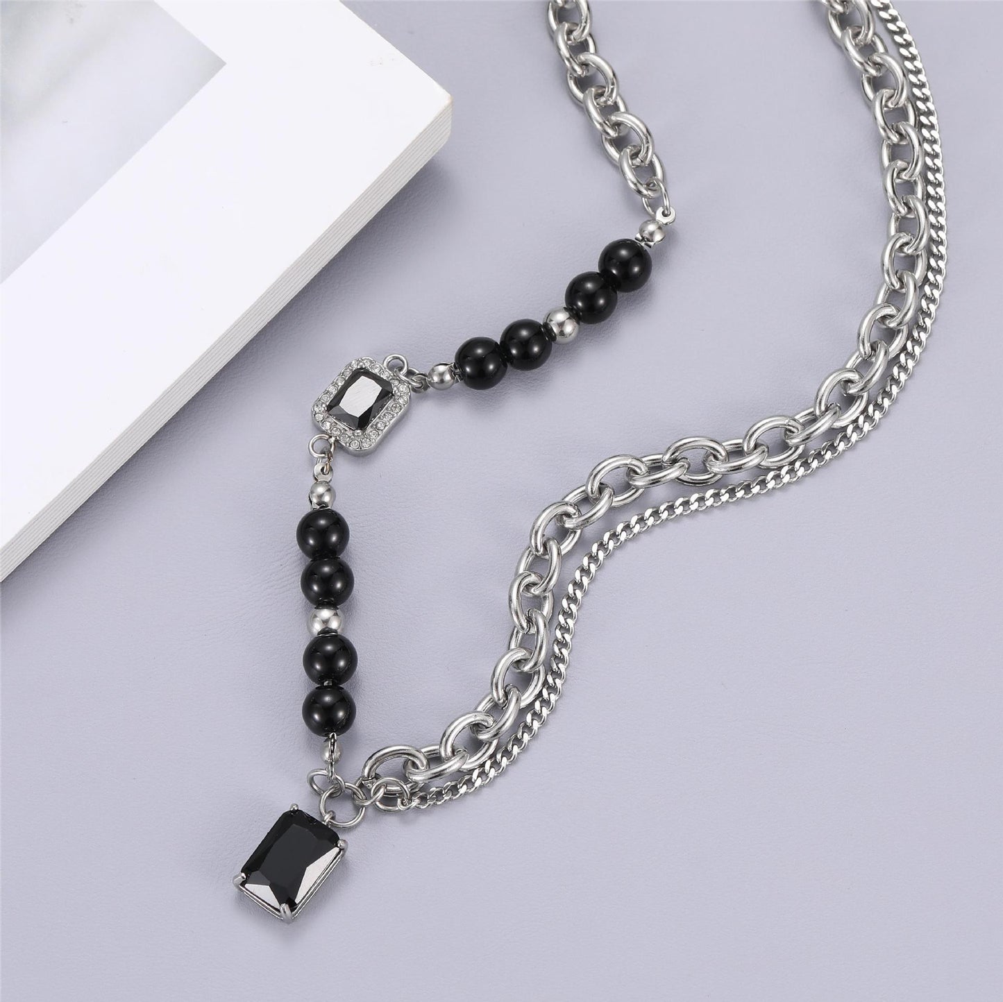 Planderful Jewelry Black Bead Double Layer Necklace In Steel For Men And Women Everyday Genie