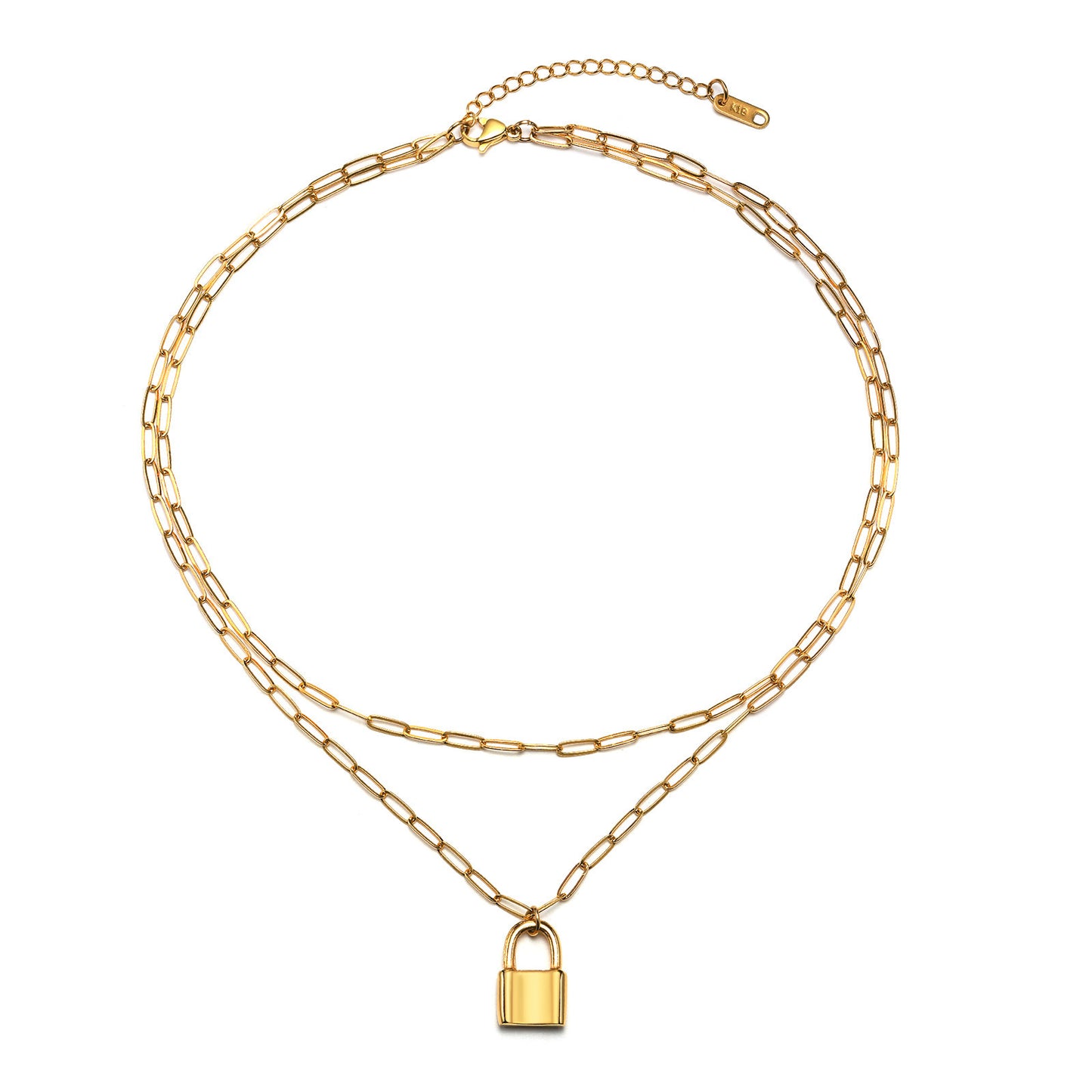 Stainless Steel Flat O-Chain Lock Head Pendant Necklace Gold