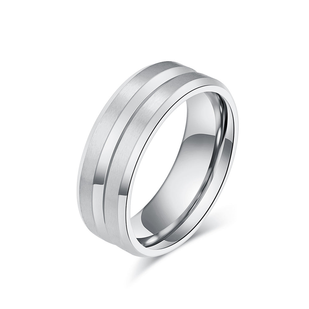 V-Slot Brushed Titanium Steel Ring for Neutral Fashion