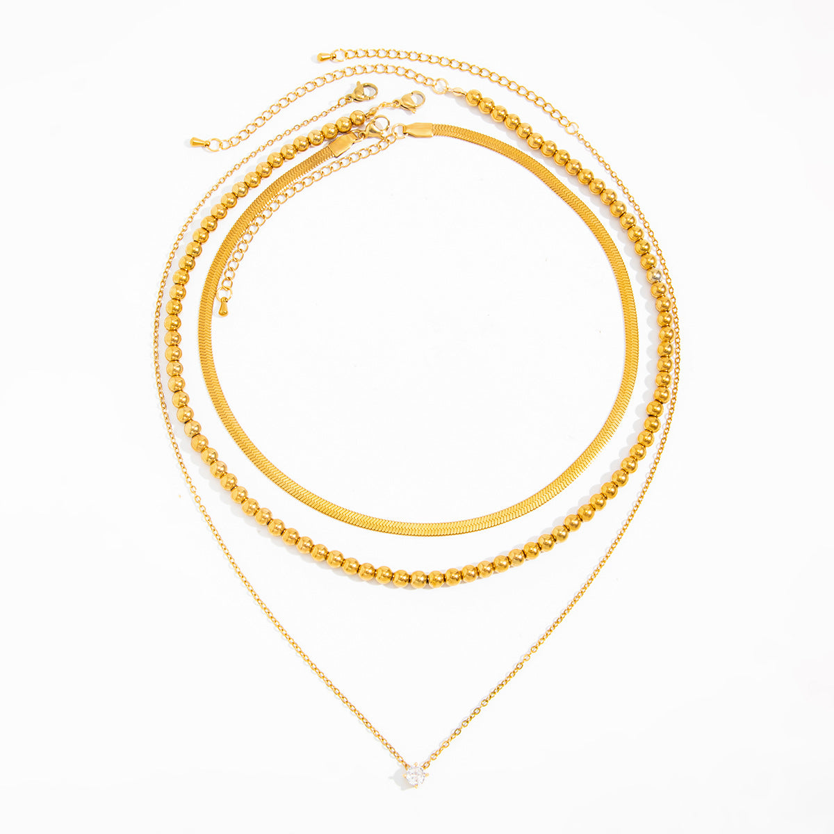 Wind Stainless Steel Snake Bone Chain Round Bead Necklace Micro-Inlaid Zircon Collarbone