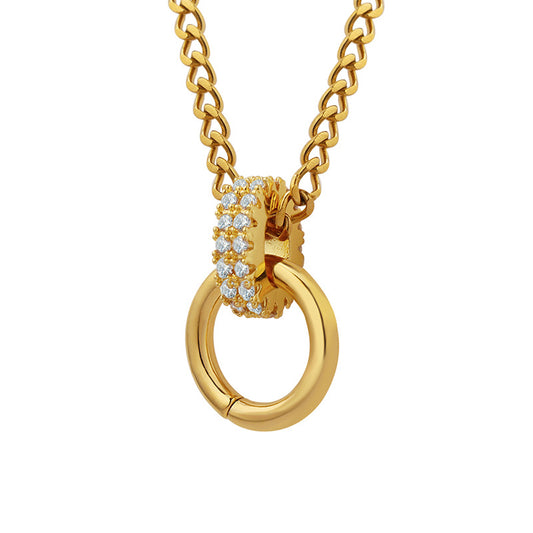 18K Gold Plated Zircon Pendant Necklace with Brass Buckle for Women