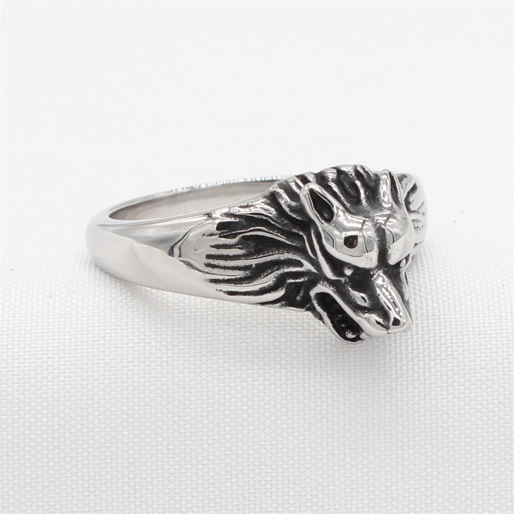 Planderful Everyday Genie – European and American Retro Wolf Head Men's Titanium Steel Ring