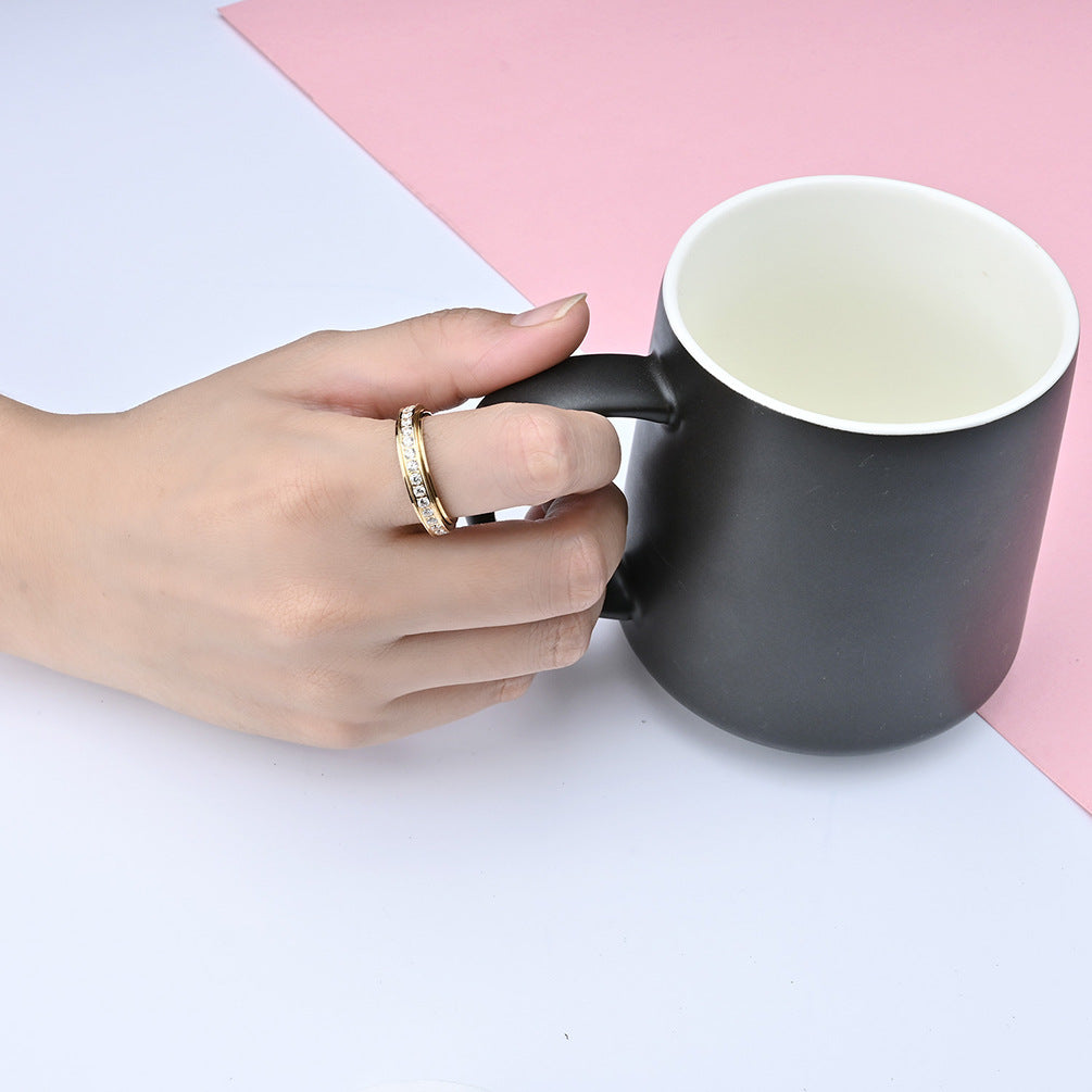 Planderful Rotating Zircon Ring For Women 6mm Stainless Steel Everyday Genie Collection