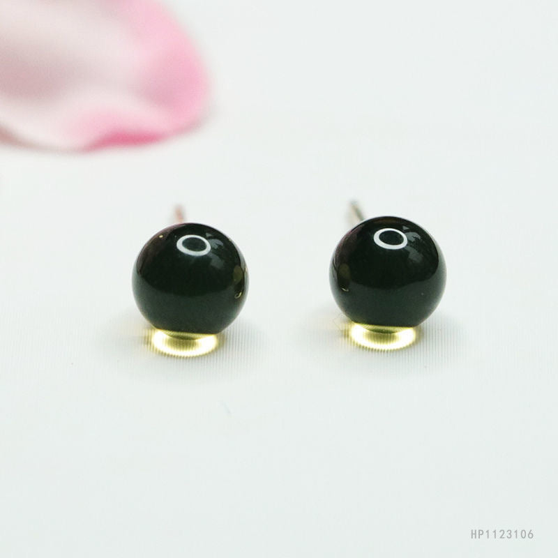 Blue Amber Bead 925 Silver Stud Earrings