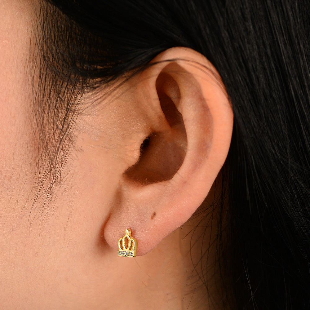 Planderful 925 Sterling Silver Zircon Crown Stud Earrings For Women Trendy Minimalist Everyday Ear Jewelry