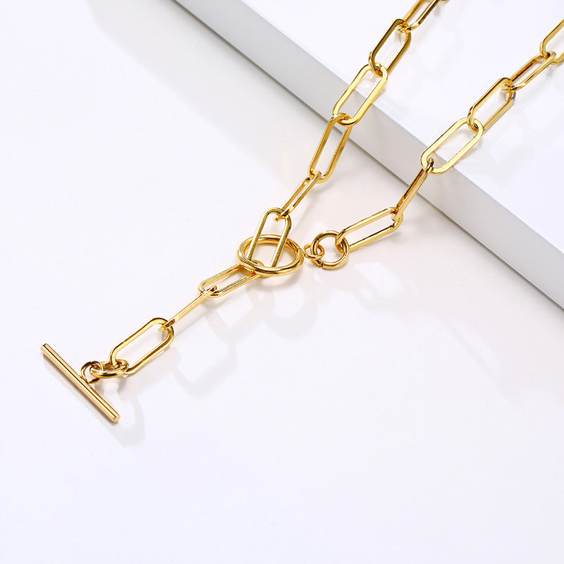 Cross-Border Jewelry Stainless Steel Sweater Necklace Gold Female OT Buckle