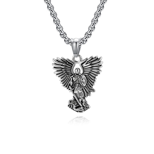 Planderful Saint Michael Titanium Steel Necklace For Men Archangel Pendant Durable Vintage Style