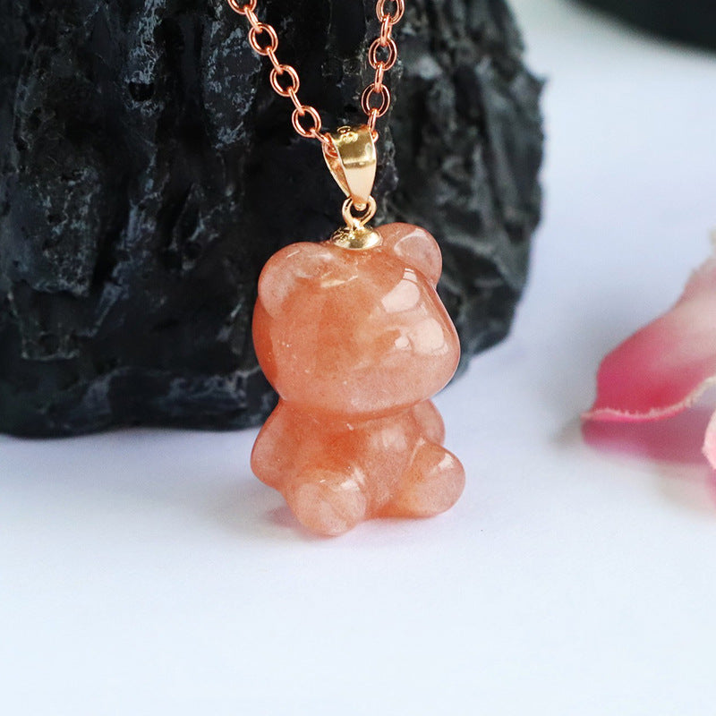 Orange Moonstone Bear 925 Silver Pendant — No Chain