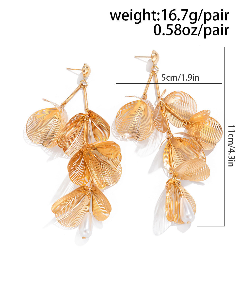Ginkgo Leaf Stud Earrings By Planderful Vienna Verve Metal Textured Imitation Pearl Statement Earrings For Women