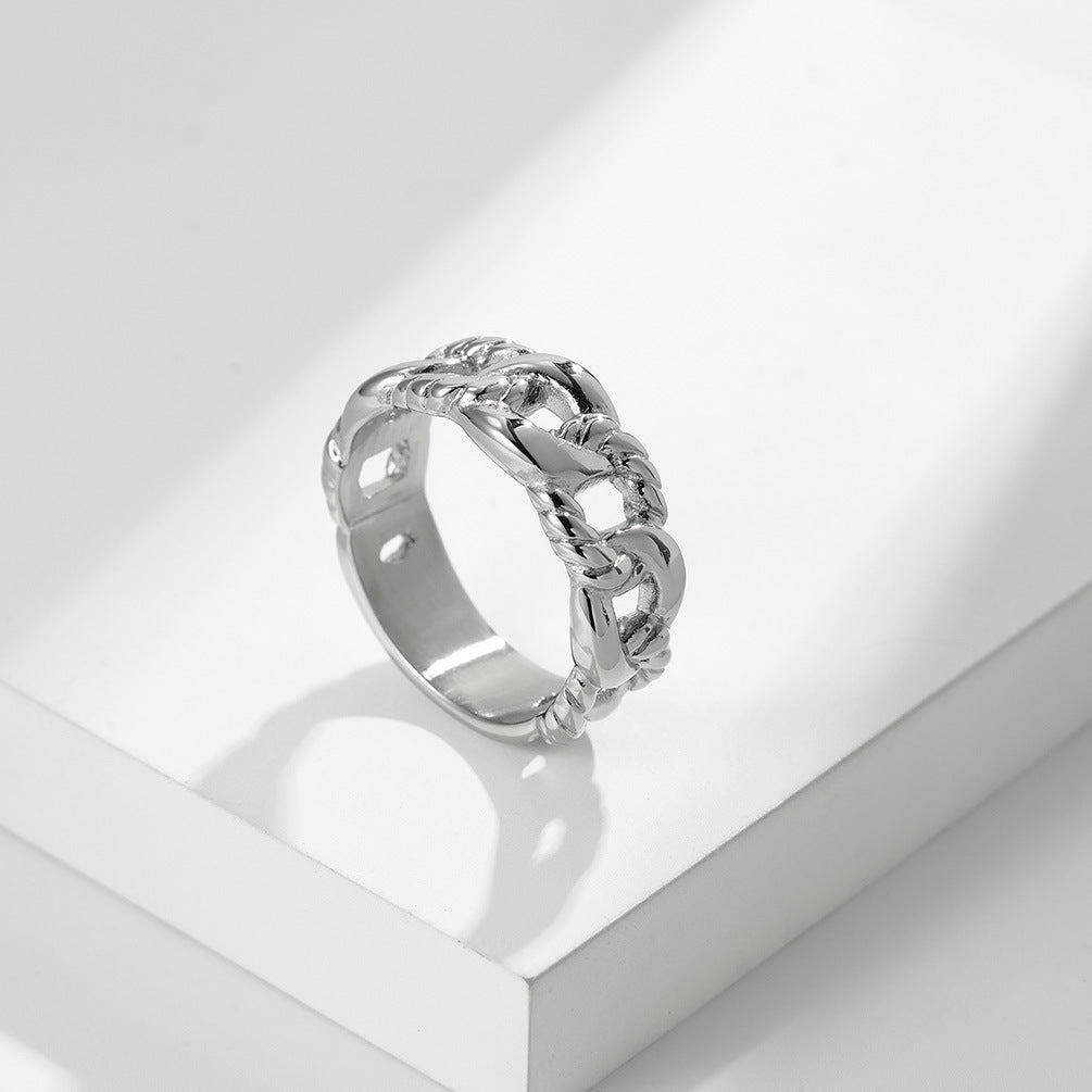 European And American Hip-Hop Wind Titanium Steel Cuban Chain Ring for Men
