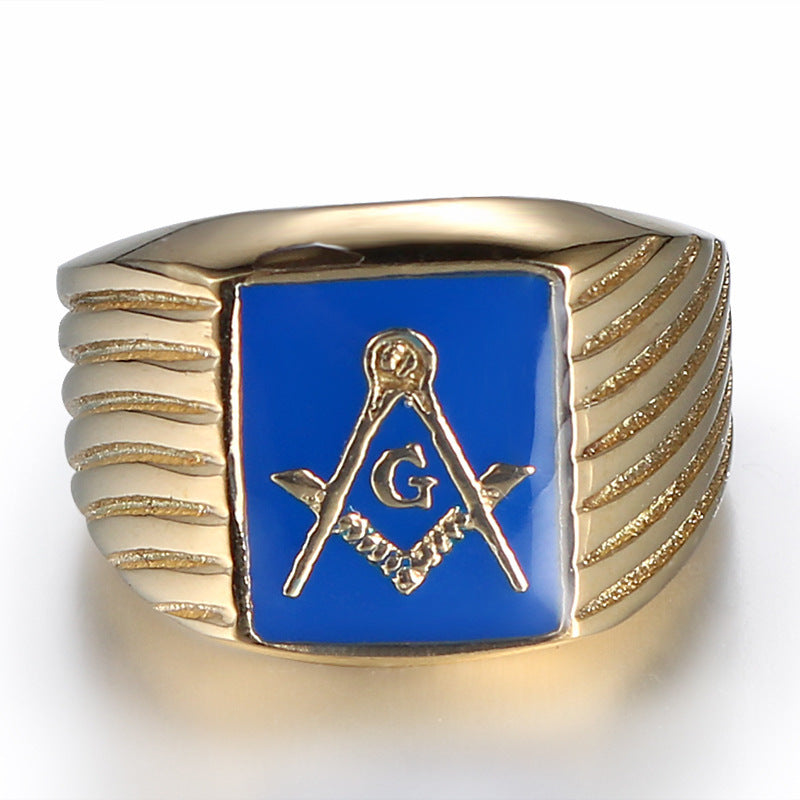 Stylish Titanium Steel Masonic Ring for Men, Retro Punk AG Logo Design in Sizes 7-16