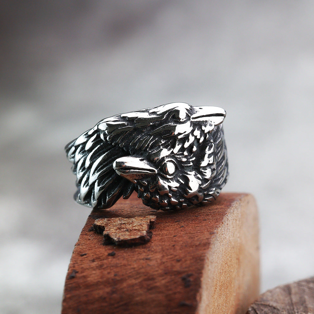 Foreign Trade New Viking Double-Headed Crow Stainless Steel Ring for Men