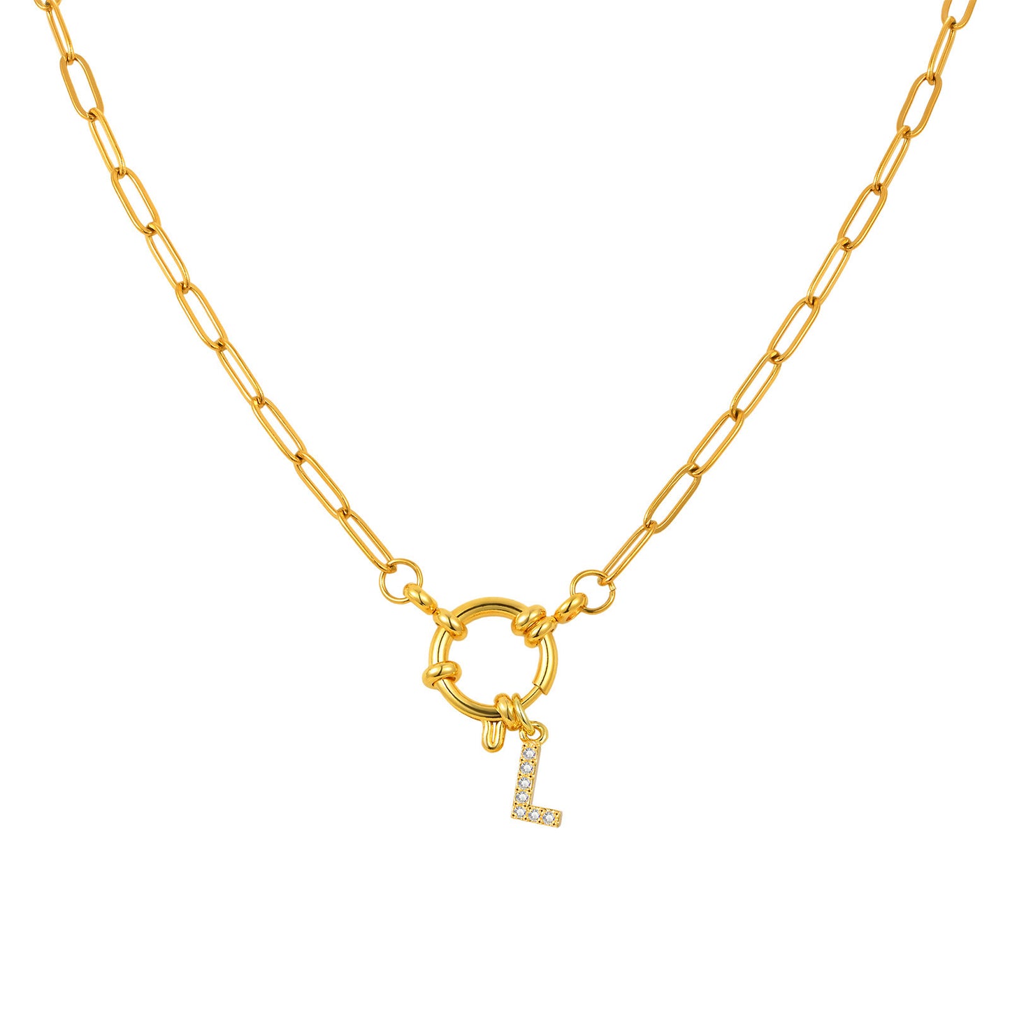 Name Letter Stainless Steel Small Square Chain Bubble Buckle Copper 26 Letter Necklace