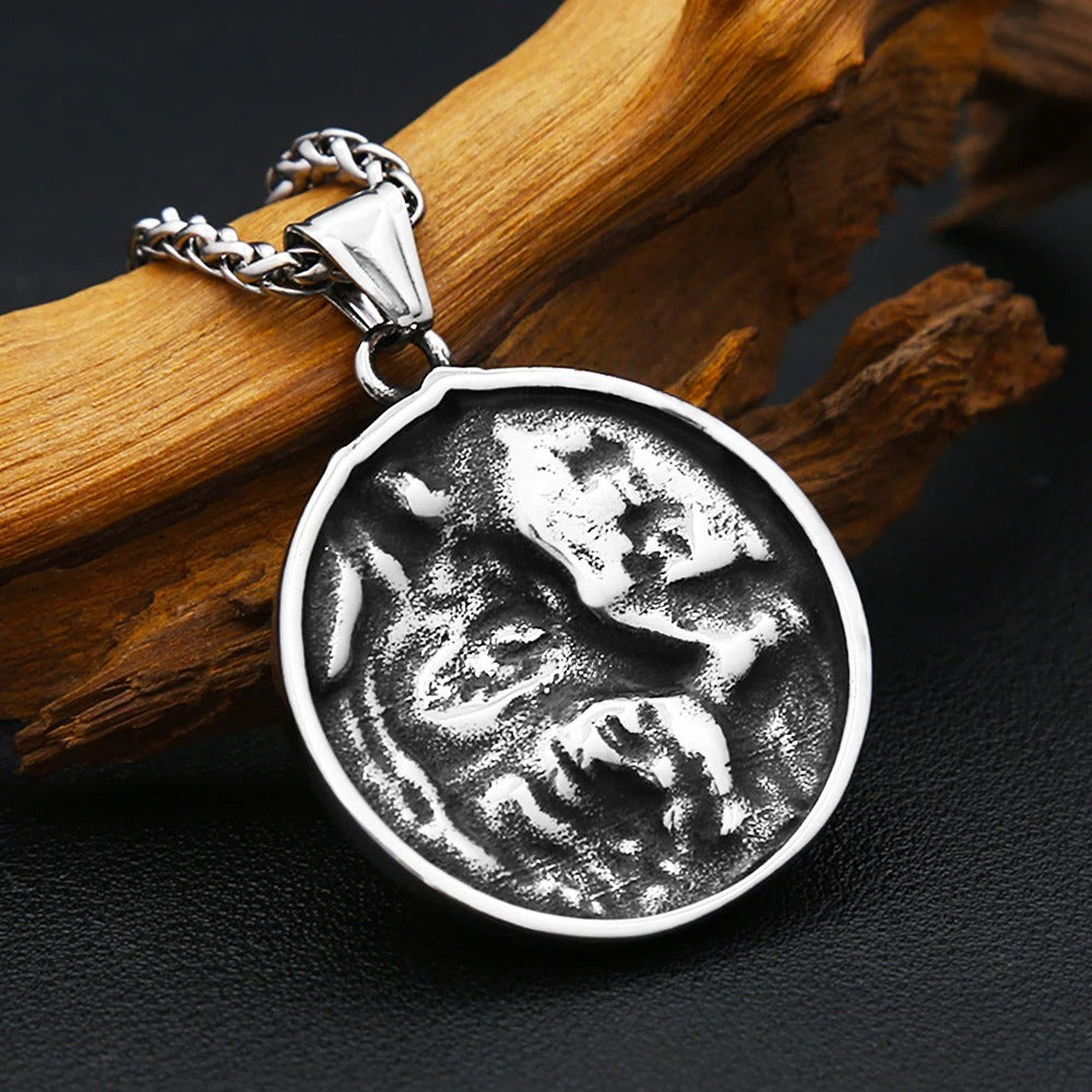 Vintage Wolf Stainless Steel Men's Pendant Necklace