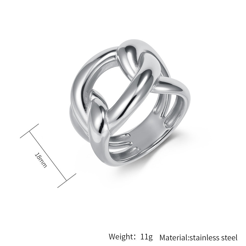 Planderful Titanium Steel Ring For Unisex Exaggerated Irregular Cuban Chain Bold Light Luxury Statement