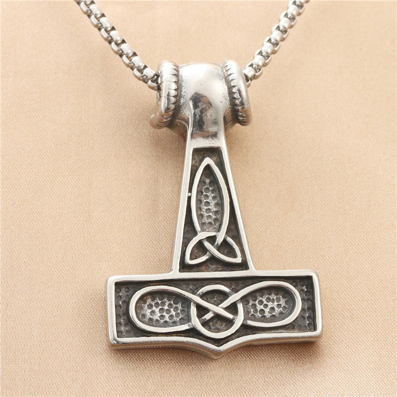 Titanium Steel Viking Raytheon Hammer Pendant - Trendy Punk Necklace for Men