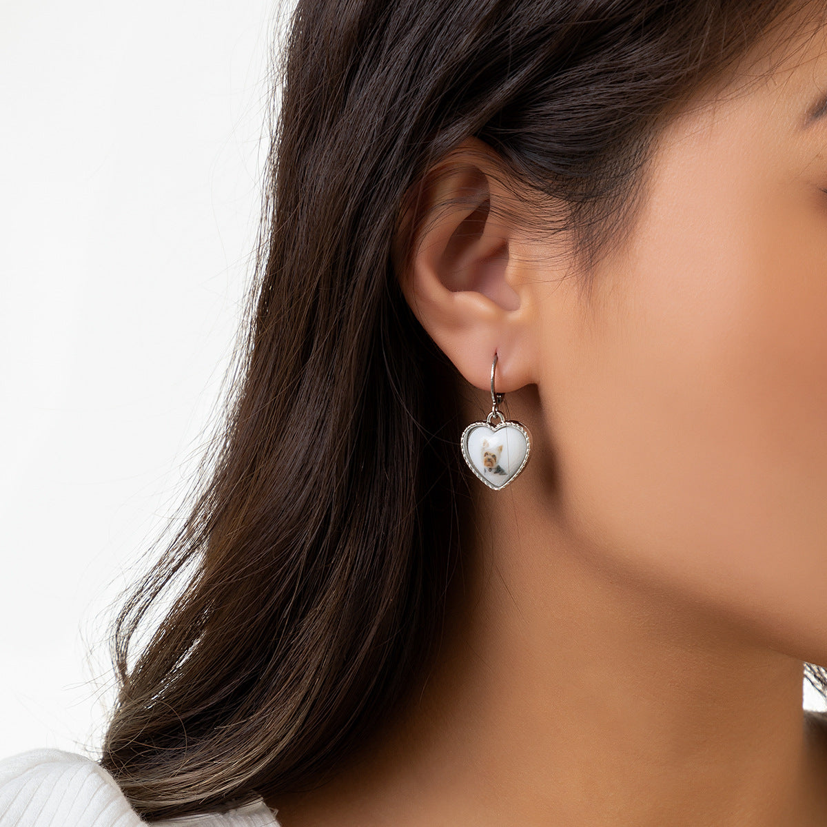 Creative Acrylic Heart-shaped Stud Earrings with Animal Designs for Women