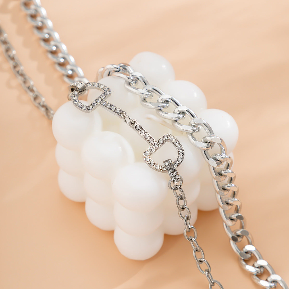 Planderful Vienna Verve D Shaped Zircon Necklace For Urban Streetwear Fans Bold Double Layer Hip Hop Chain
