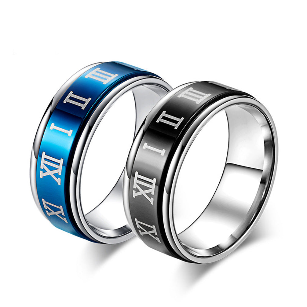 Rotatable Roman Numerals Titanium Steel Men's Rings