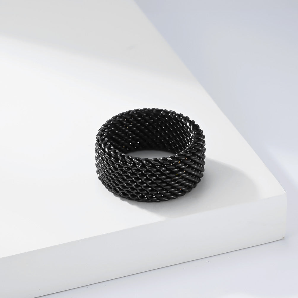 Planderful Everyday Genie Gold Plated Stainless Steel Woven Mesh Ring Unisex Statement Jewelry