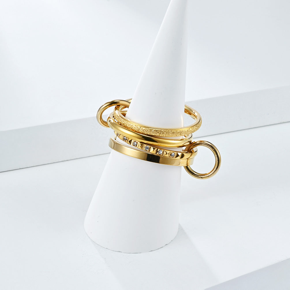 Planderful Everyday Genie Titanium Steel Ring For Unisex Stacked Niche Texture With Zircon Sparkle