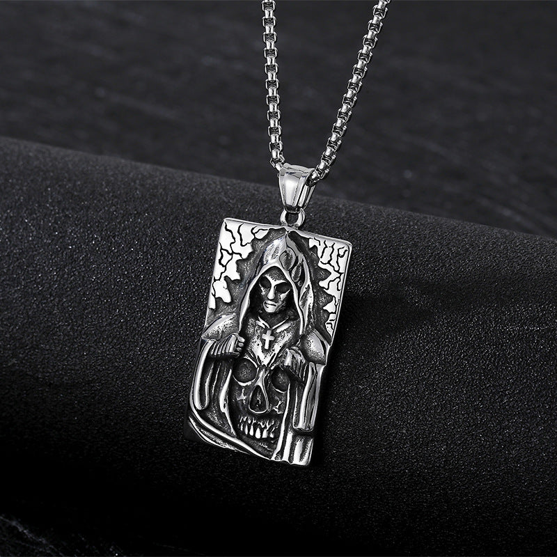 Titanium Steel Men's Pendant with Retro Punk Crosses and Skull Design