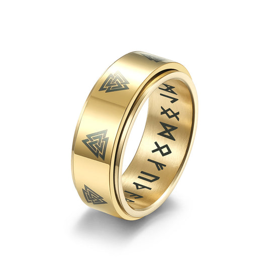 Planderful Celtic Eternal Triangle Knot Rotating Stainless Steel Ring For Men Premium Nordic Viking Jewelry