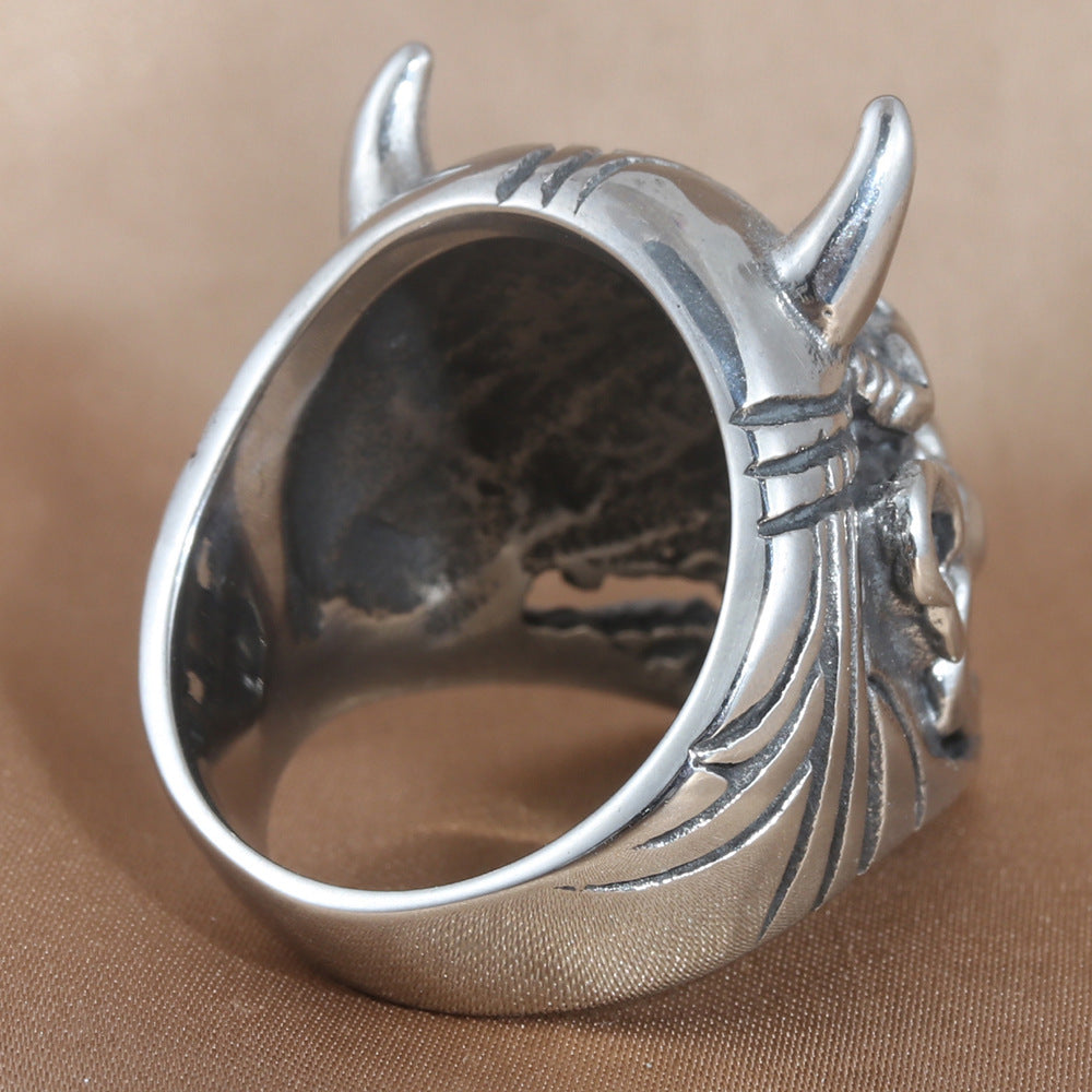 Titanium Steel Skull and Bull Monster Ring for Men - Retro Trendy Accessories