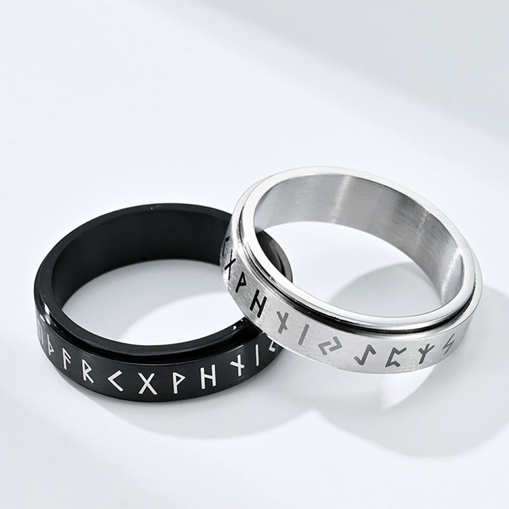 Planderful Titanium Steel Rotating Viking Ring For Him Nordic Character Spinner Band Ideal Gift For Boyfriend