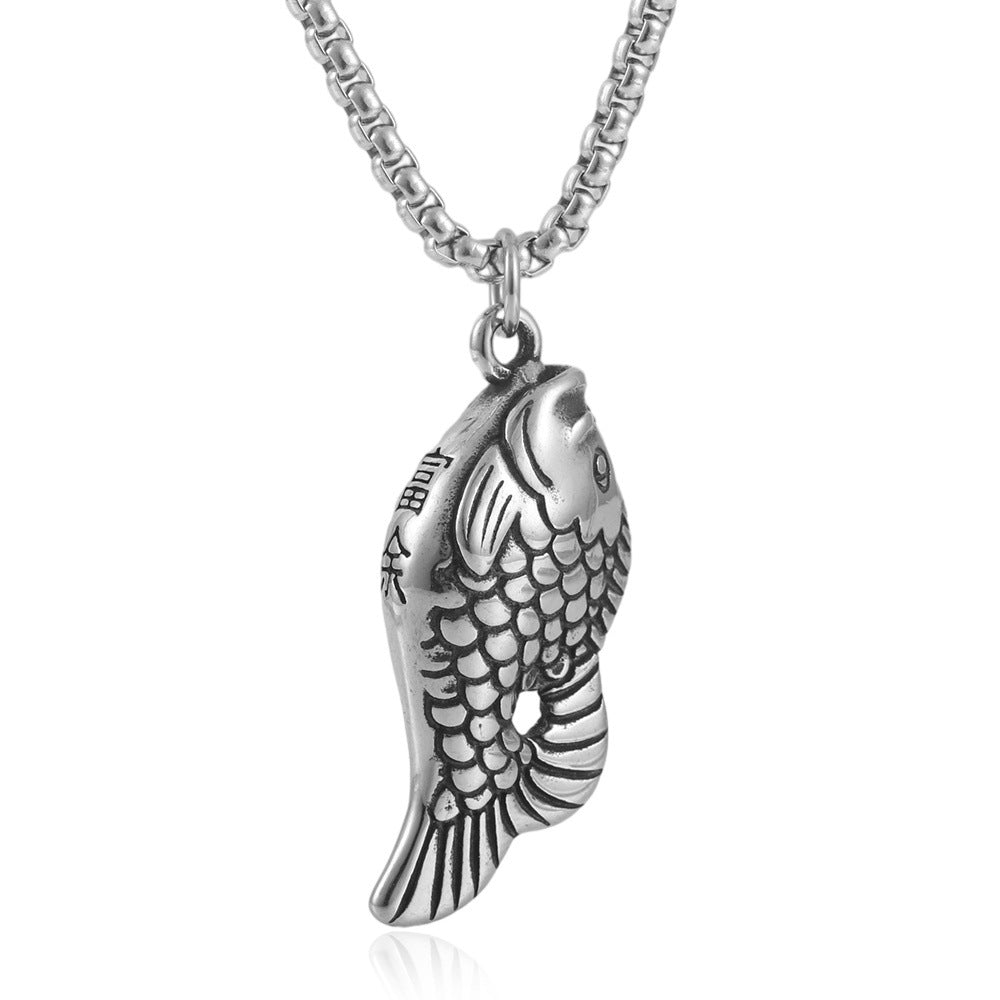 Personalized Titanium Steel Fish Pendant Necklace for Men - Retro Punk Style