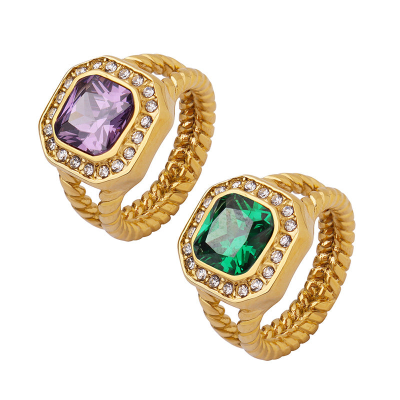 Extravagant Gold-Plated Ring with Purple Zircon for Fashionable Women
