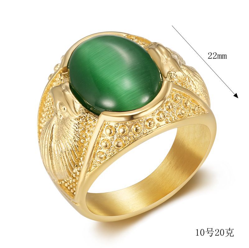 Planderful Collection Hip Hop Ring Gold Plated Rhinestone Opal Stainless Steel Eagle Mens