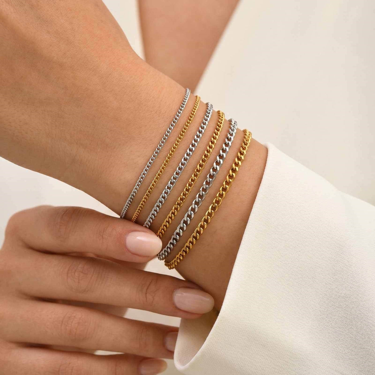Slim Herringbone Stainless Steel Bracelet