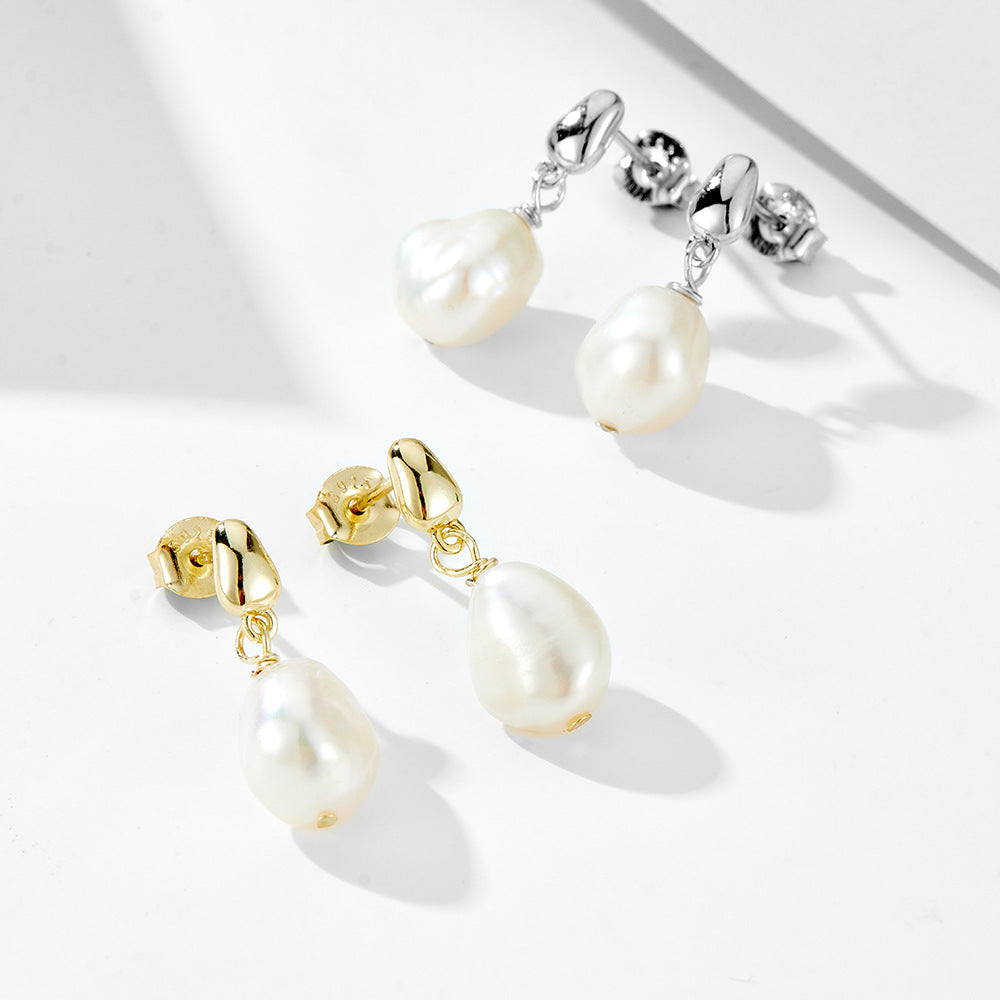Planderful Pearl Native Natural Baroque Pearl Sterling Silver Drop Earrings For Elegant Women