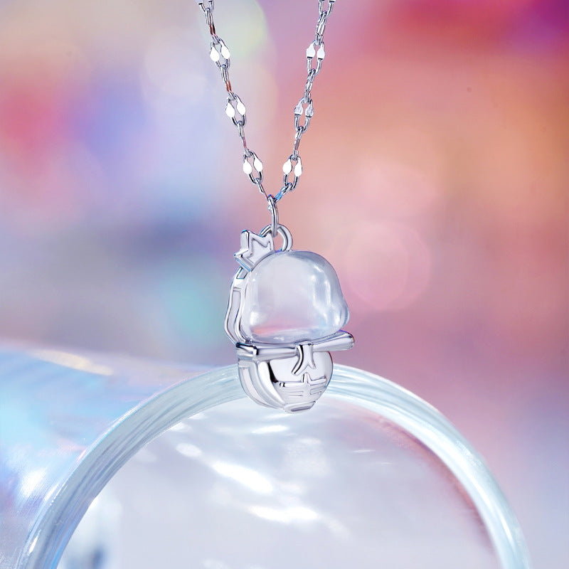 S925 Sterling Silver Natural Chalcedony Spirit Snake Necklace