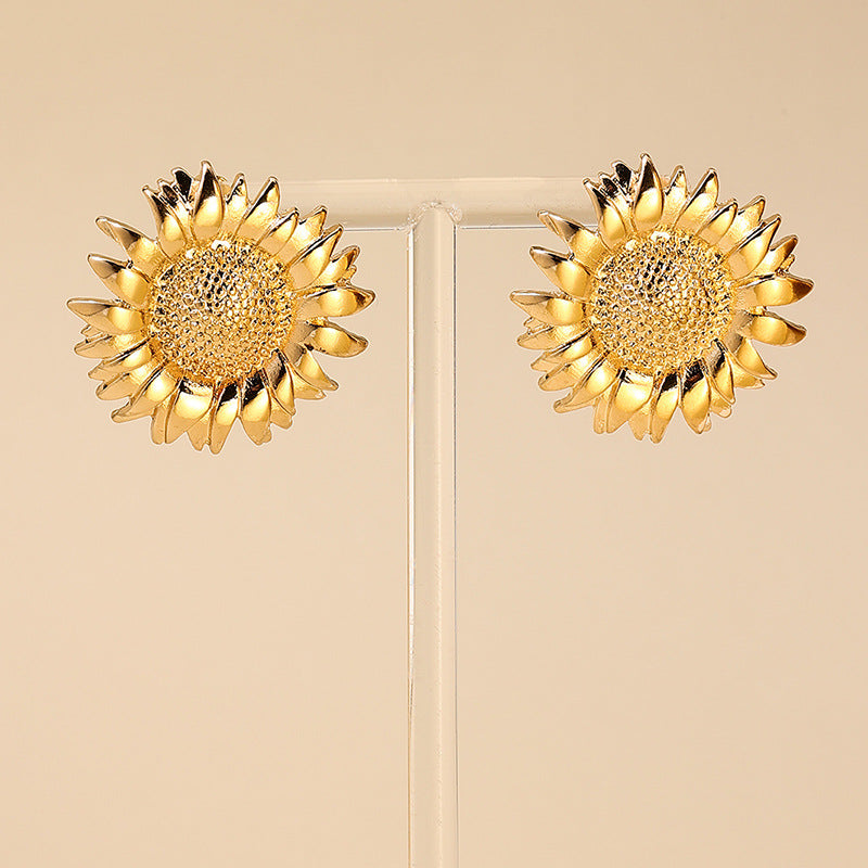 Sunflower Metal Earrings with Retro Design - Vienna Verve Collection
