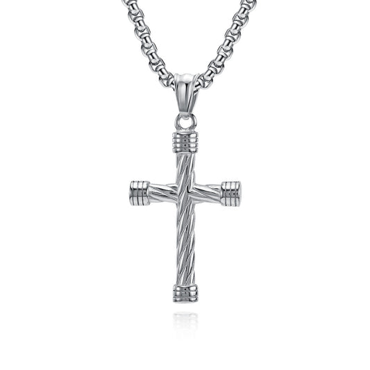 Planderful Titanium Steel Cross Necklace For Men Twisted Line Pendant Hip Hop Punk Style