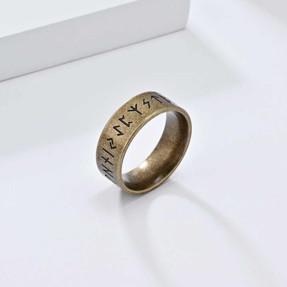 Cross-Border Viking Text Titanium Steel Ring for Men
