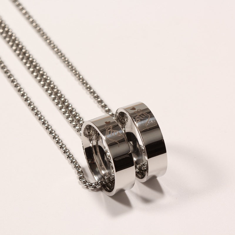 Love You More Than Words Couple Necklace - Steel Sweater Chain with Pearl Accent