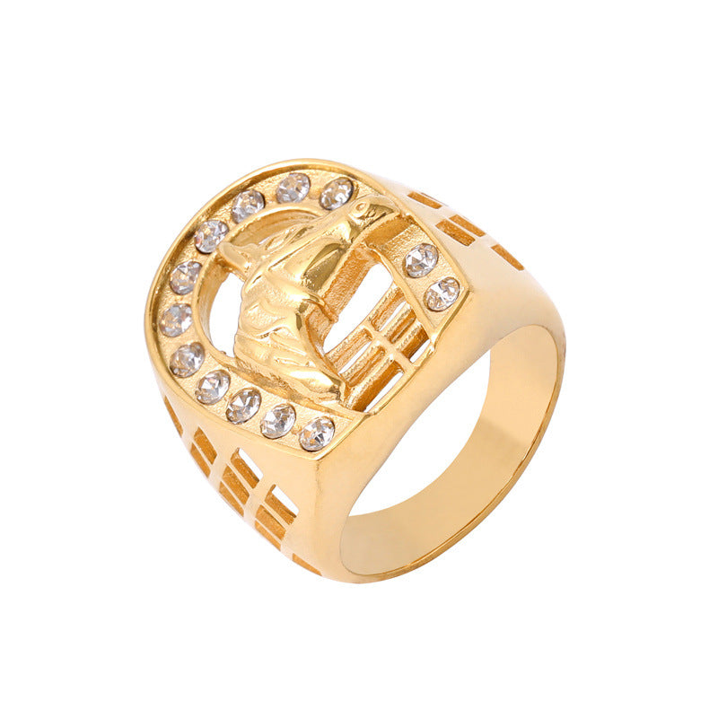 European and American Fashion Diamond Horseshoe Titanium Ring for Men