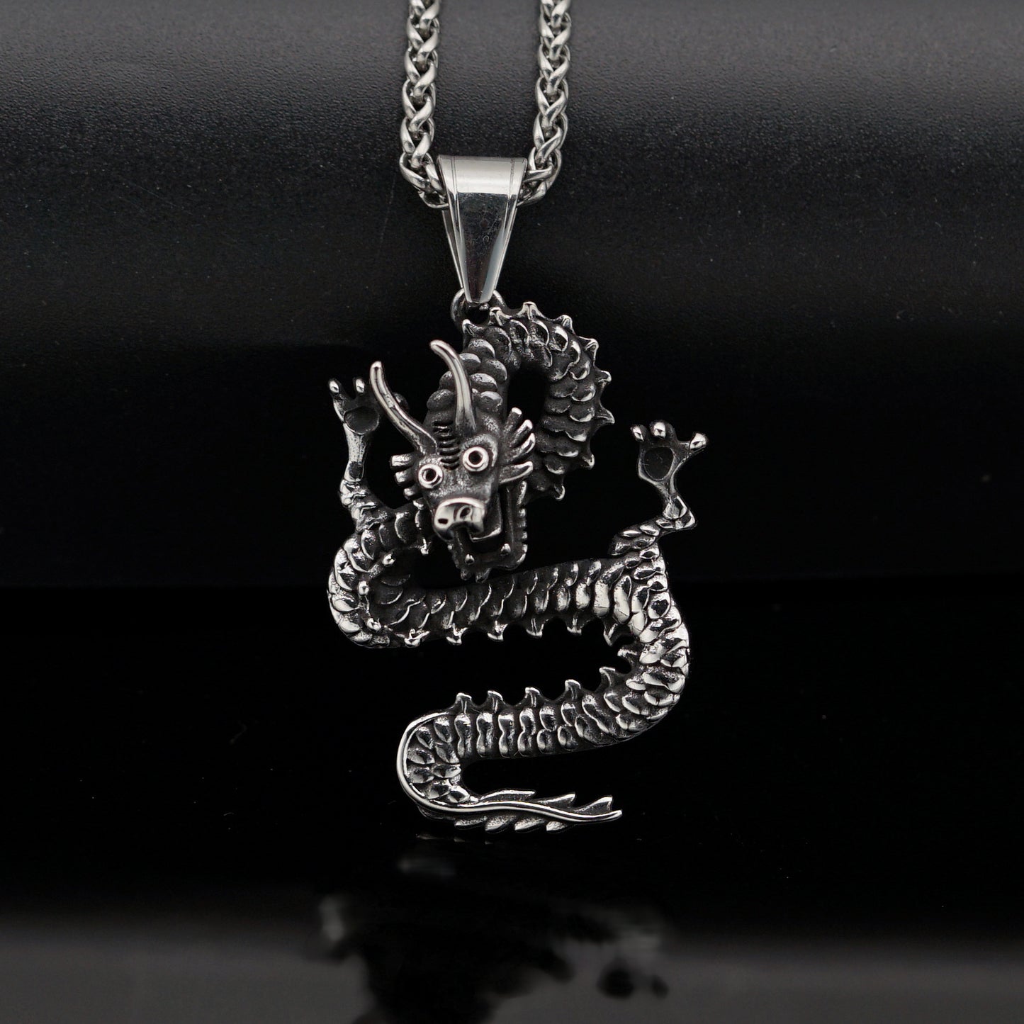 Steel Necklace – Vintage Dragon Pendant For Him Everyday Wear Chinese Zodiac Jewelry