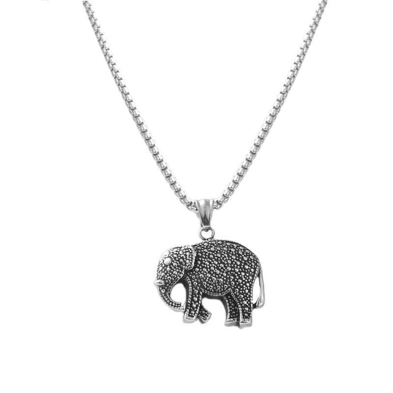 Personalized Titanium Steel Elephant Pendant Necklace for Men - Trendy Retro Design